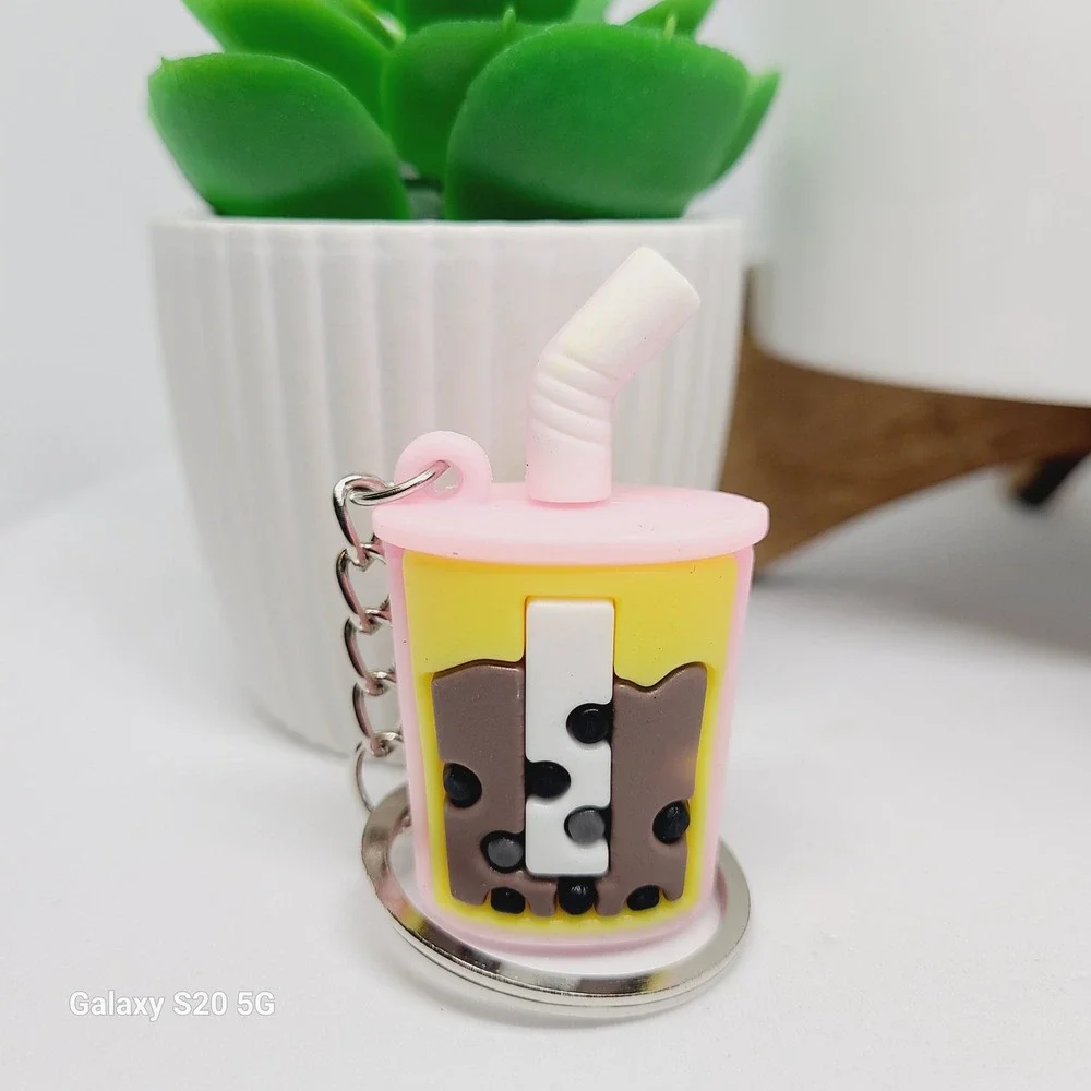 Bubble Tea Keychain Cute Boba Tea Charm Keyring Food‎ Drink Accessory NWOT